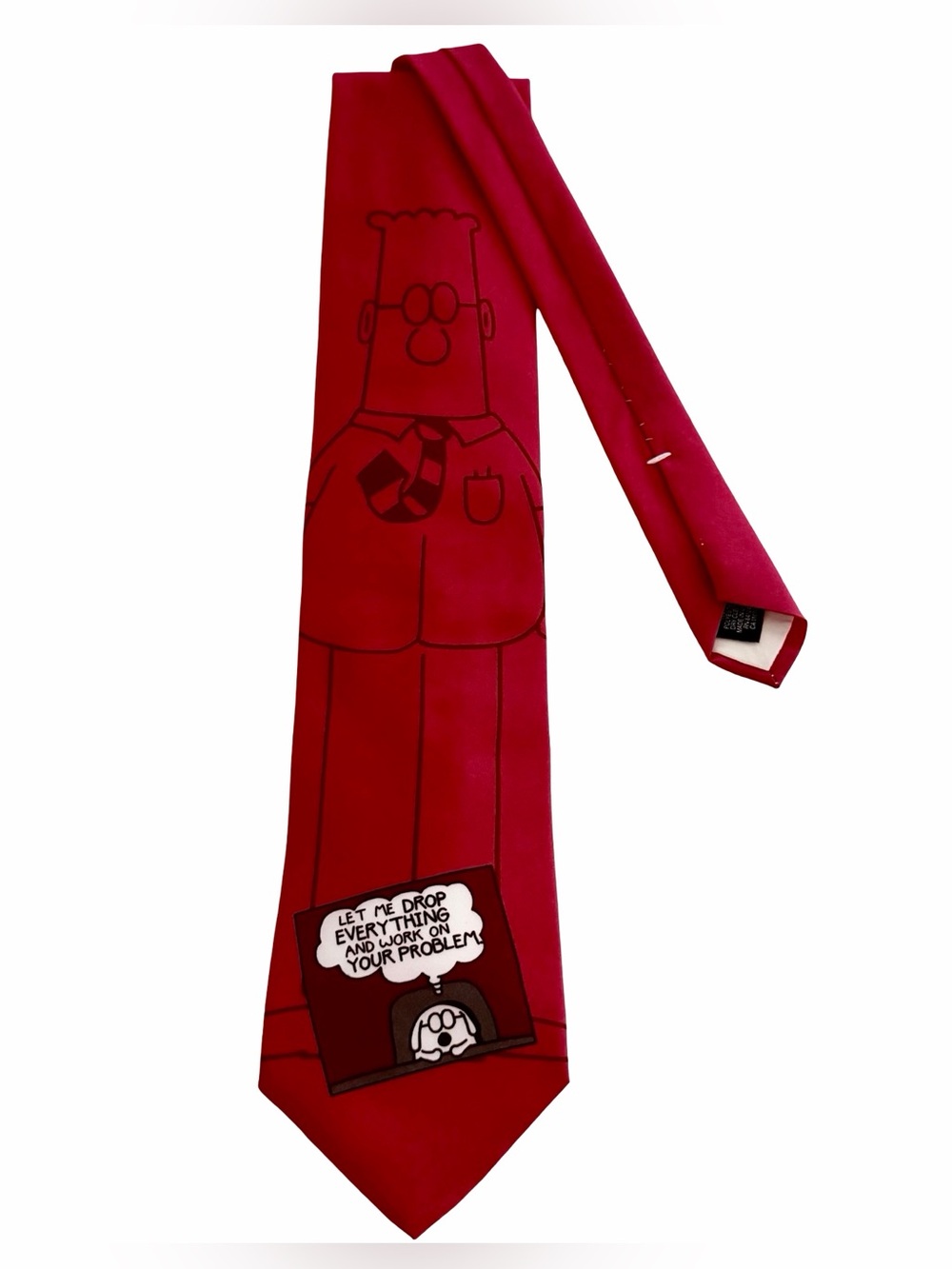 Vintage Ralph Marlin Dilbert Drop Everything Cartoon Novelty Tie Red  Y2K